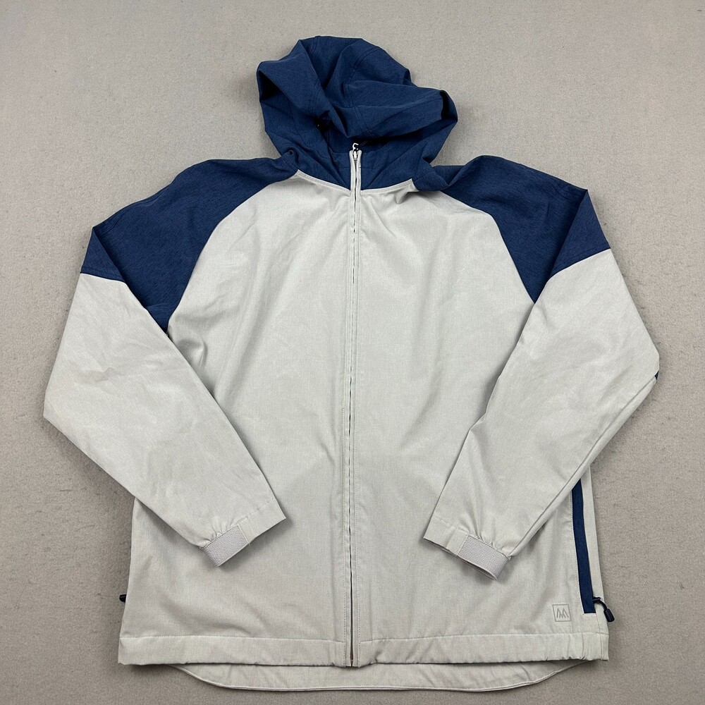 Mizzen + Main Jacket Men Medium Blue Gray Full Zip Windbreaker Hood Pockets M *